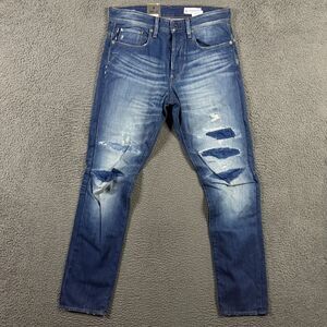 G Star Jeans Mens 30x32 Blue 3301 Tapered Dark Wash Button Fly Distressed
